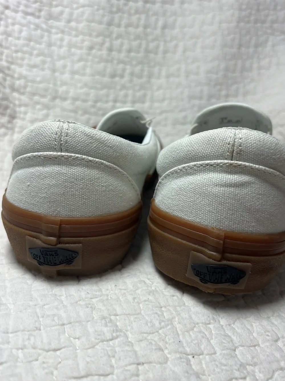 Vans White Canvas Slip-On with Brown Gum Toe and Sole